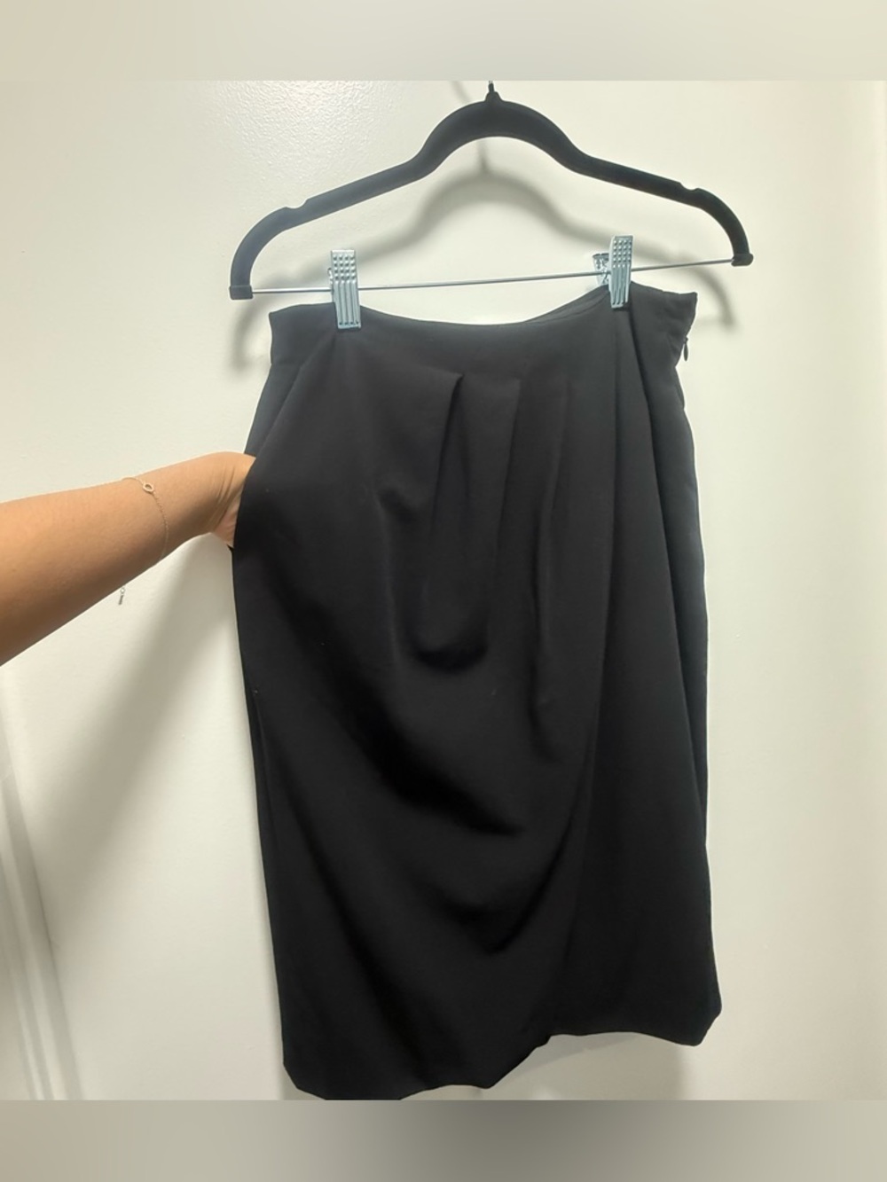 Piazza Sempione Italian Virgin Wool Black Draped Front Pencil Skirt Size M US 6